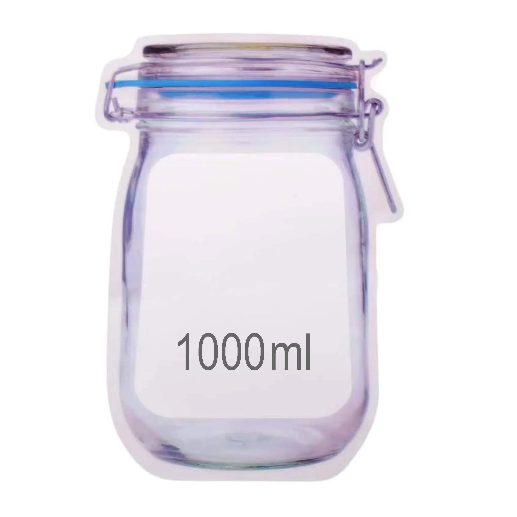 1075 Reusable Airtight Seal Plastic Food Storage Mason Jar Zipper (1000ml)