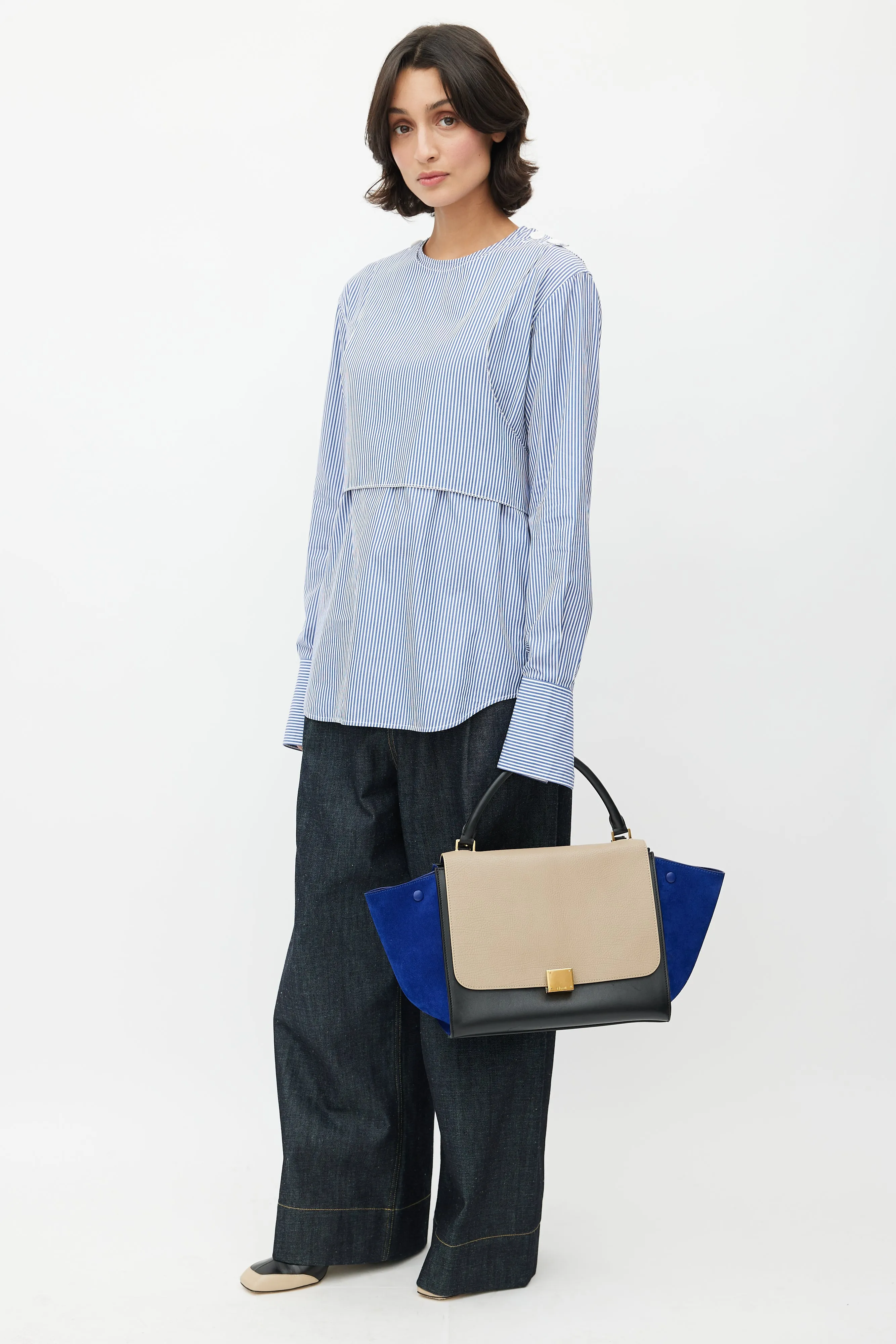 2013 Beige & Blue Medium Trapeze Shoulder Bag