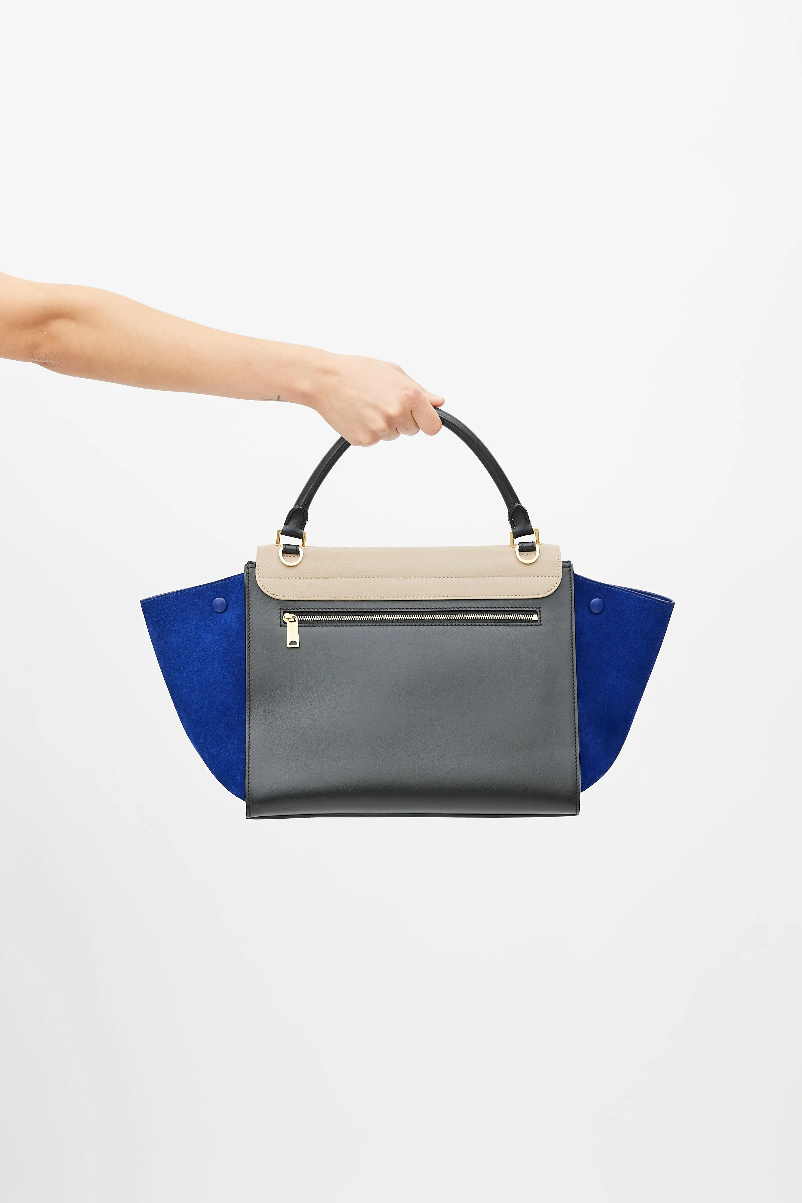 2013 Beige & Blue Medium Trapeze Shoulder Bag