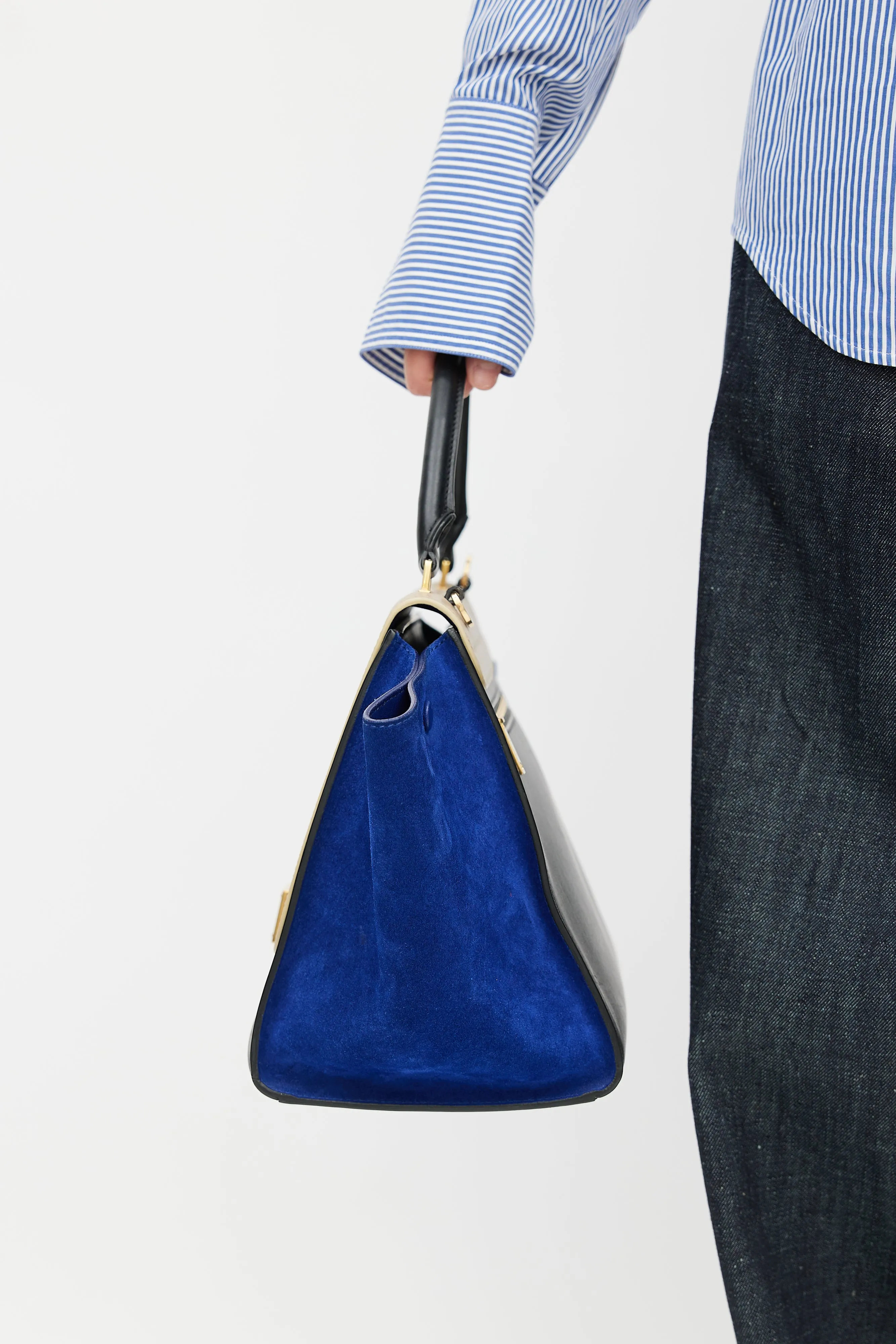 2013 Beige & Blue Medium Trapeze Shoulder Bag