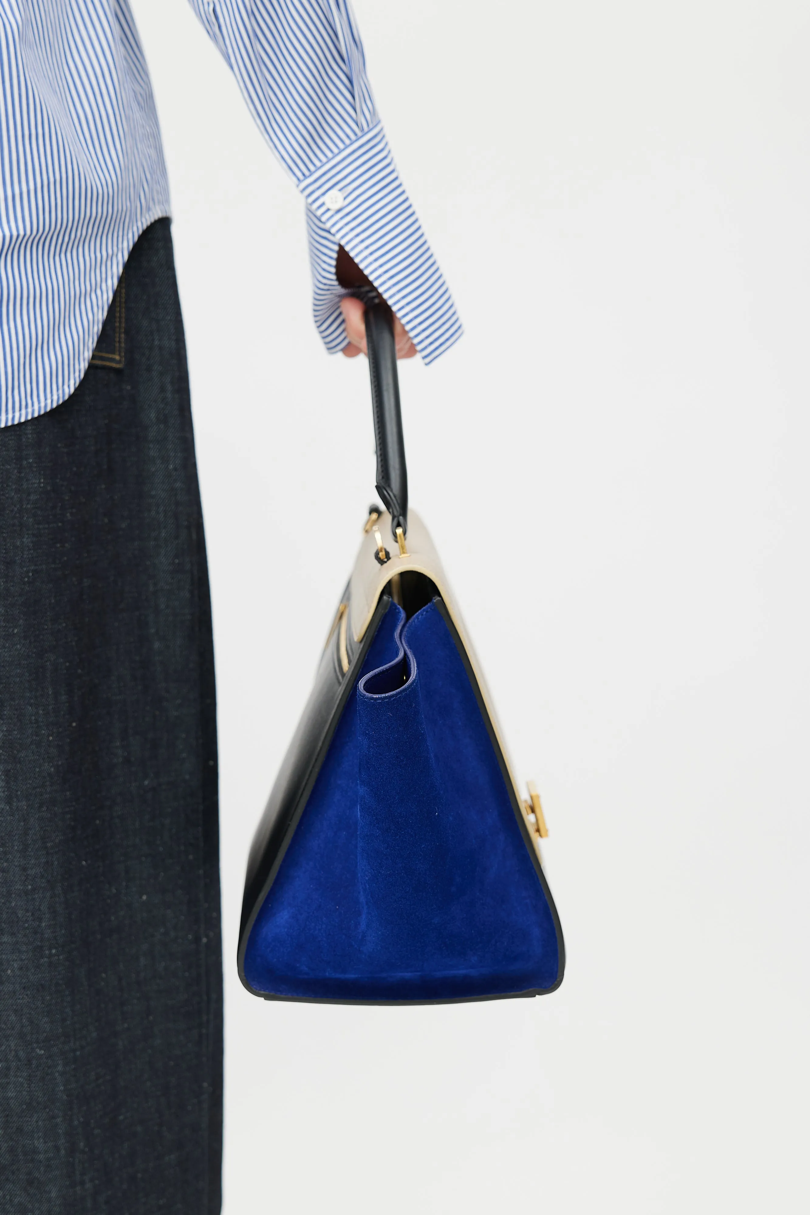 2013 Beige & Blue Medium Trapeze Shoulder Bag