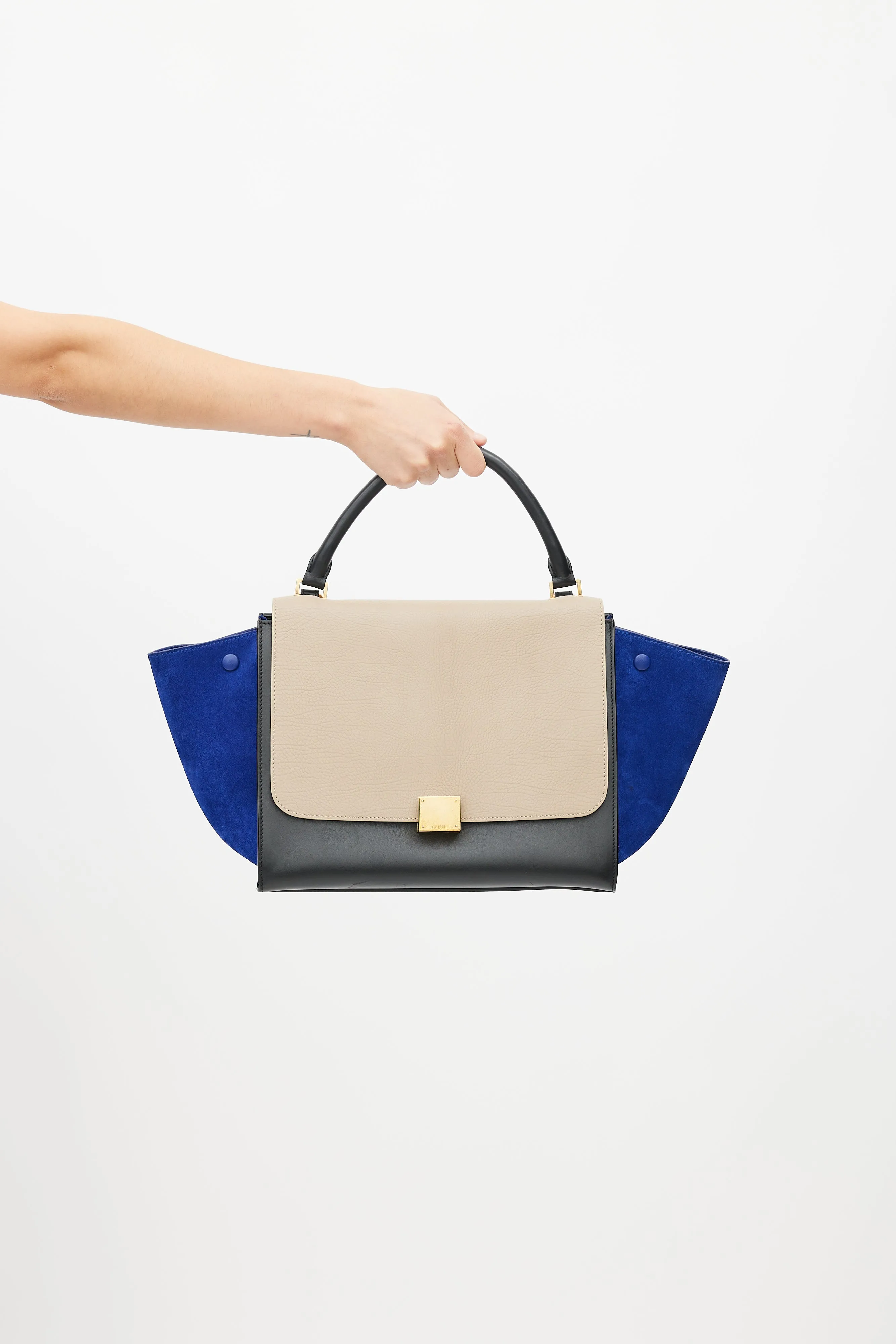 2013 Beige & Blue Medium Trapeze Shoulder Bag