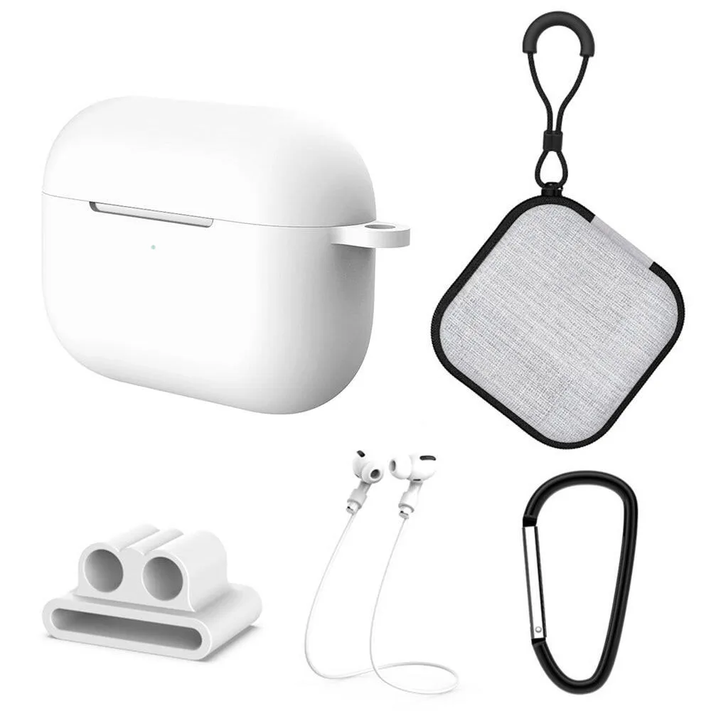 5 in1 Protective Case Compatible with Apple AirPods Pro Charging Case Silicone Cover   Watch Band Holder   Anti-lost Straps   Storage Bag   Hook Earphone Protector Accessories