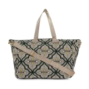 Accessorize London Women's Fabric Green Tile Print Weekender Bag