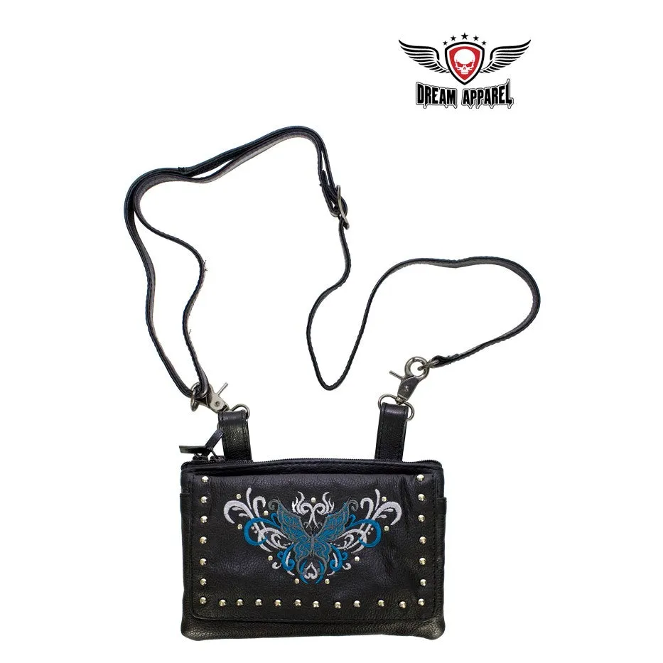 All Naked Cowhide Leather Turquoise Butterfly Belt Bag