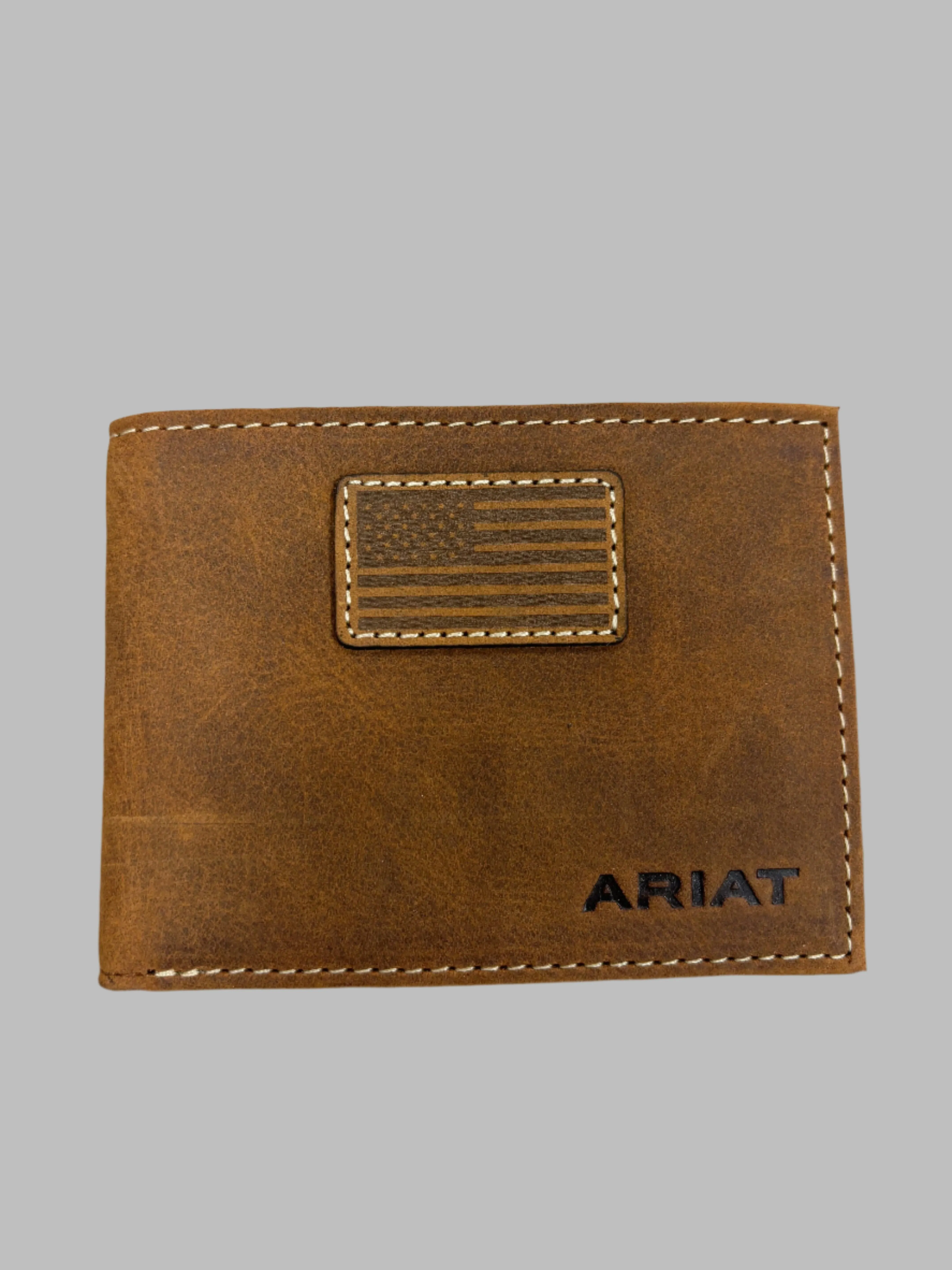 Ariat Mens Brown Flag Logo Leather Bi-Fold Wallet A3548544