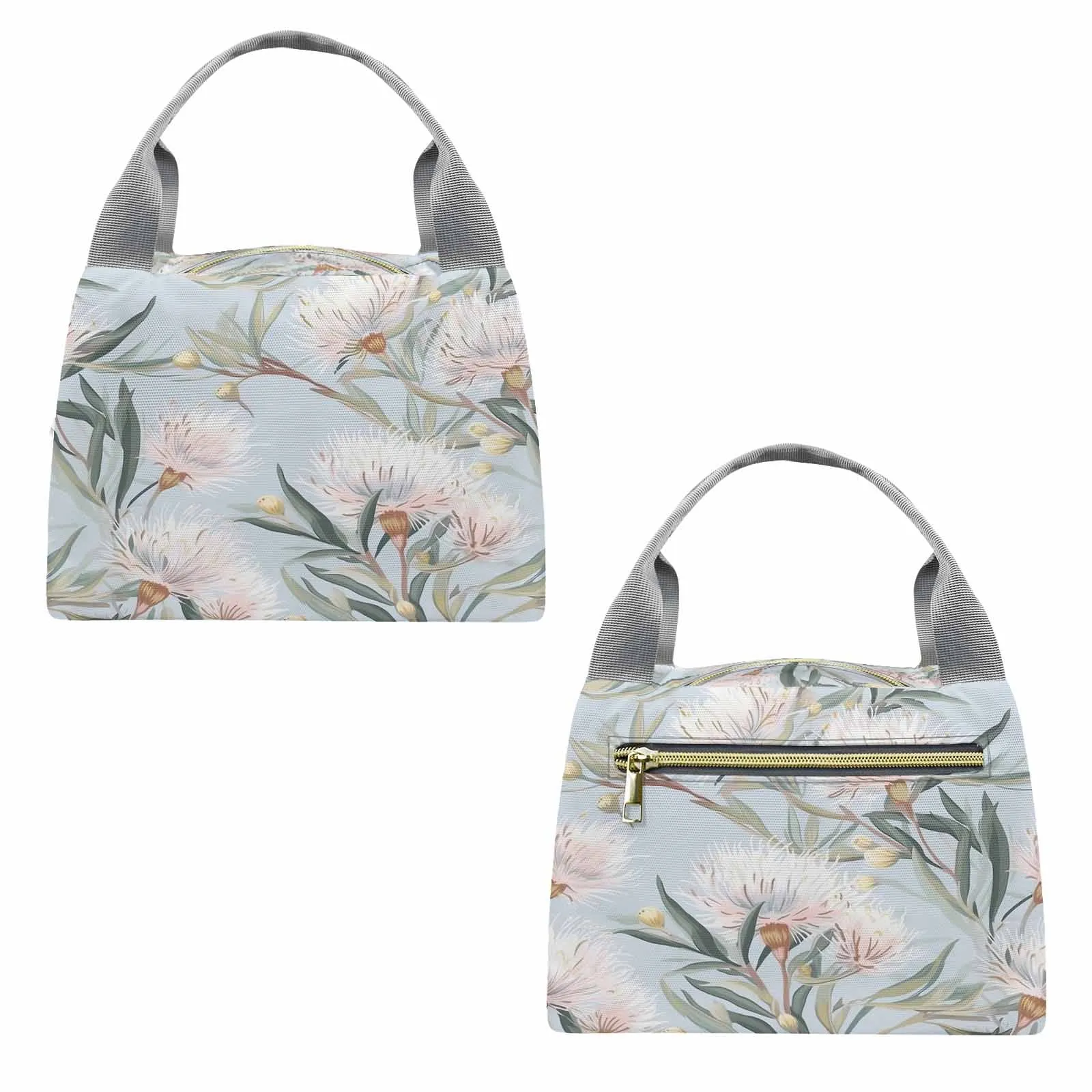 Australian Floral Blue  Portable Lunch Bag-Grey Handle