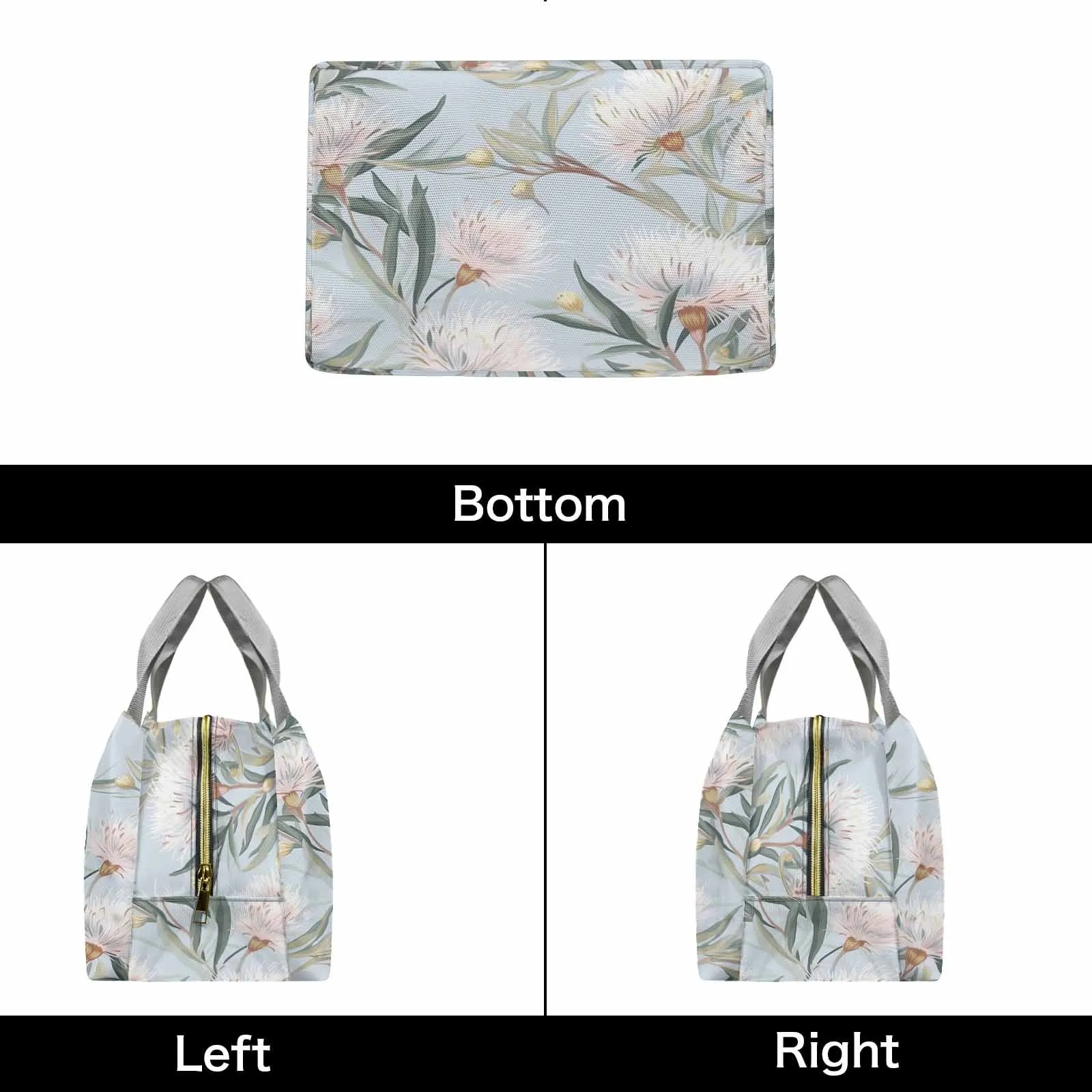 Australian Floral Blue  Portable Lunch Bag-Grey Handle