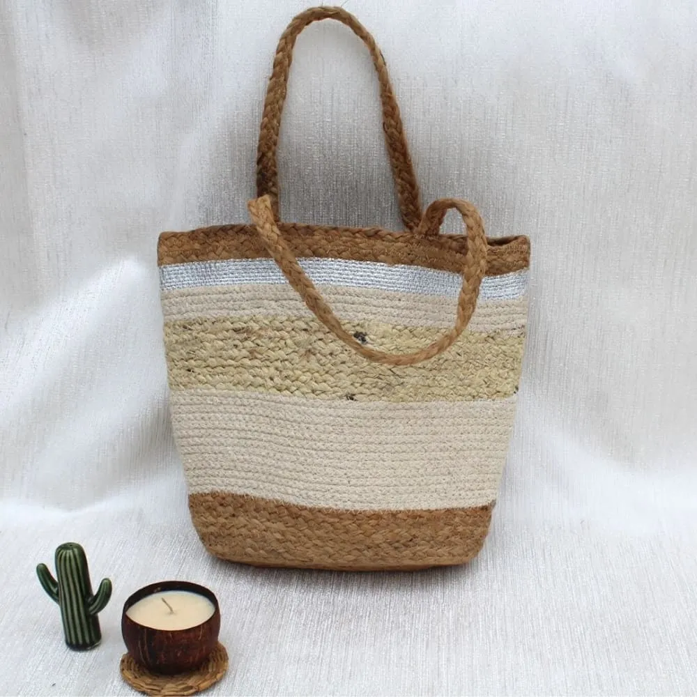 Beige Jute Tote Bag