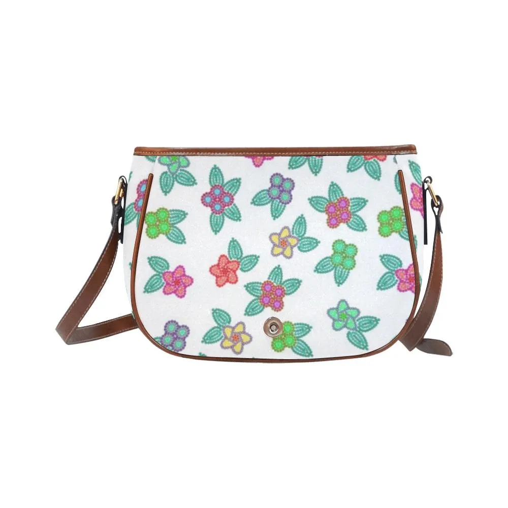 Berry Flowers White Saddle Bag/Large