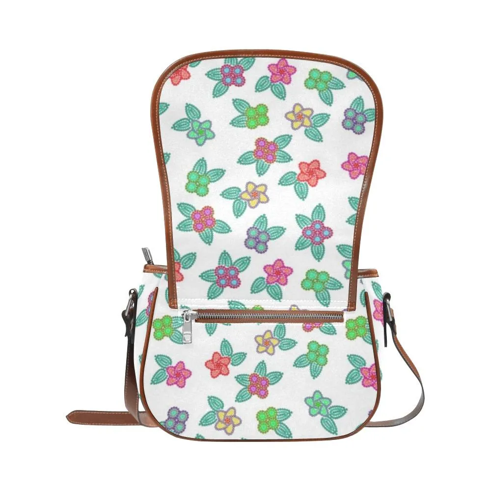 Berry Flowers White Saddle Bag/Large