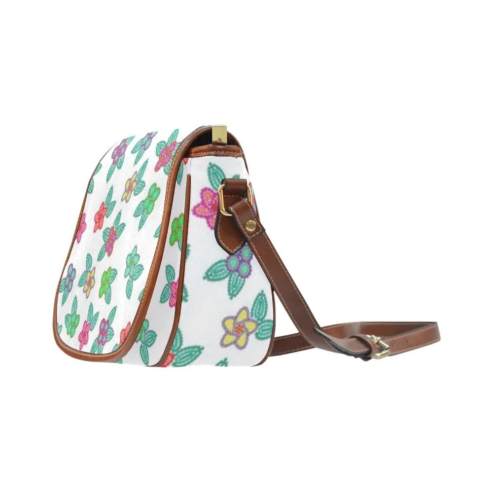 Berry Flowers White Saddle Bag/Large