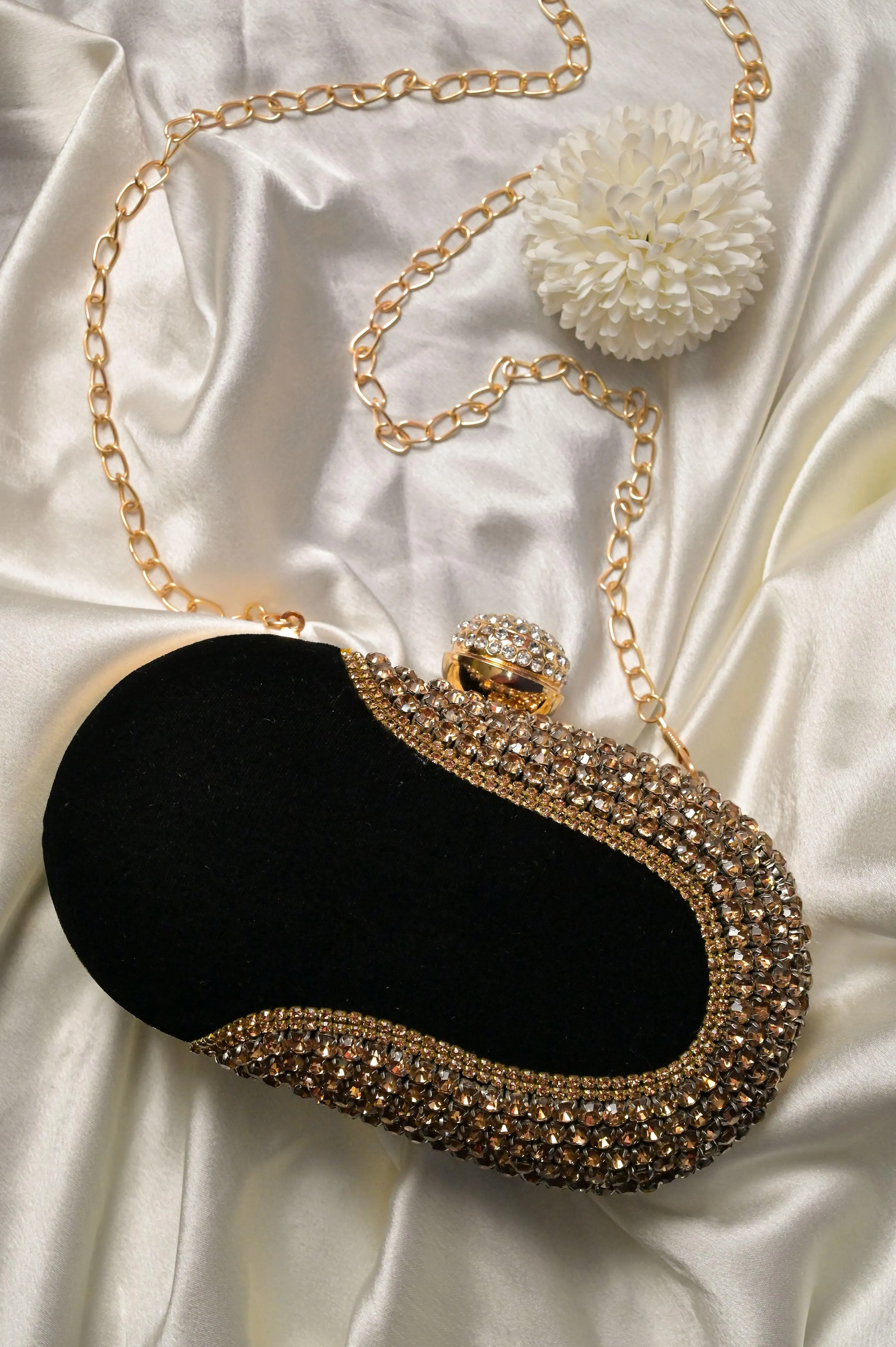 Black Color Designer Clutch with Golden Stone Work