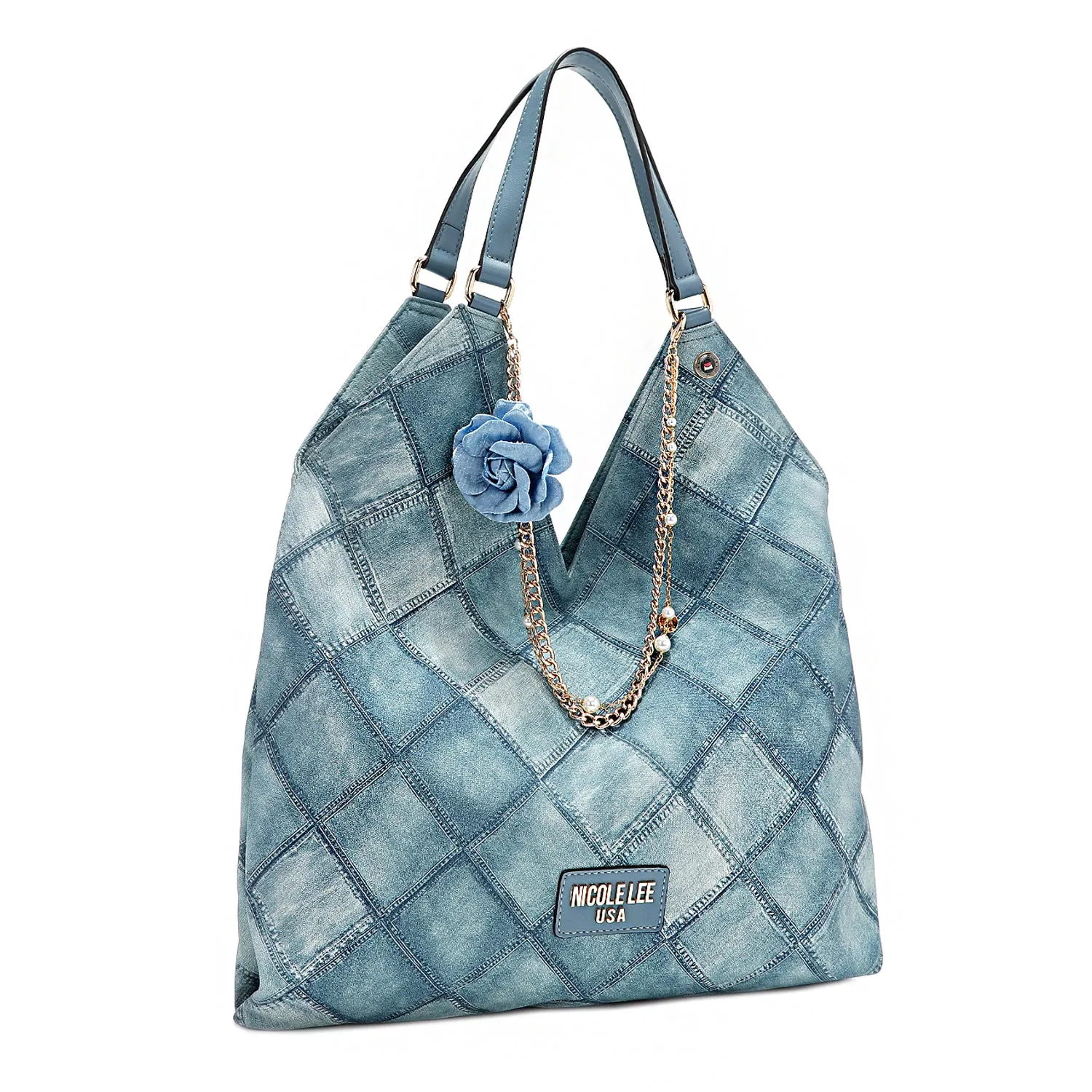 BLUE FLOWER LARGE SHOULDER BAG