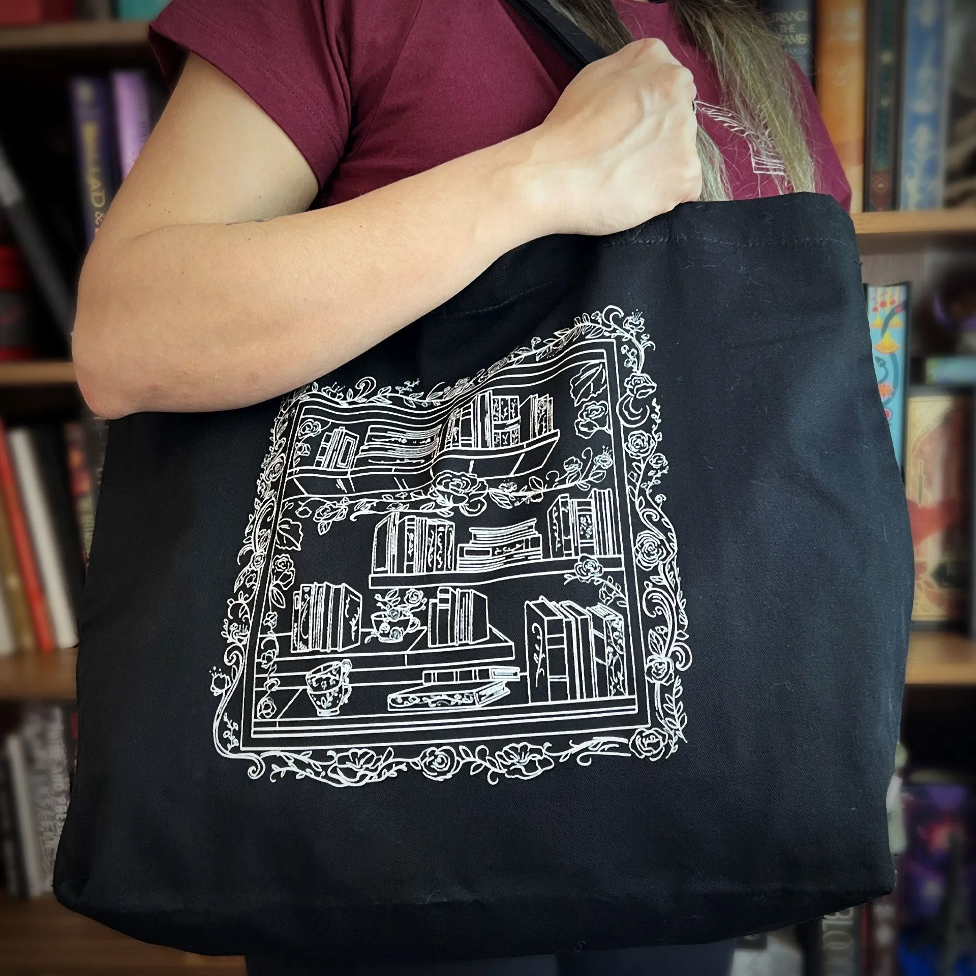 Bookshelf Large Tote Bag — Black