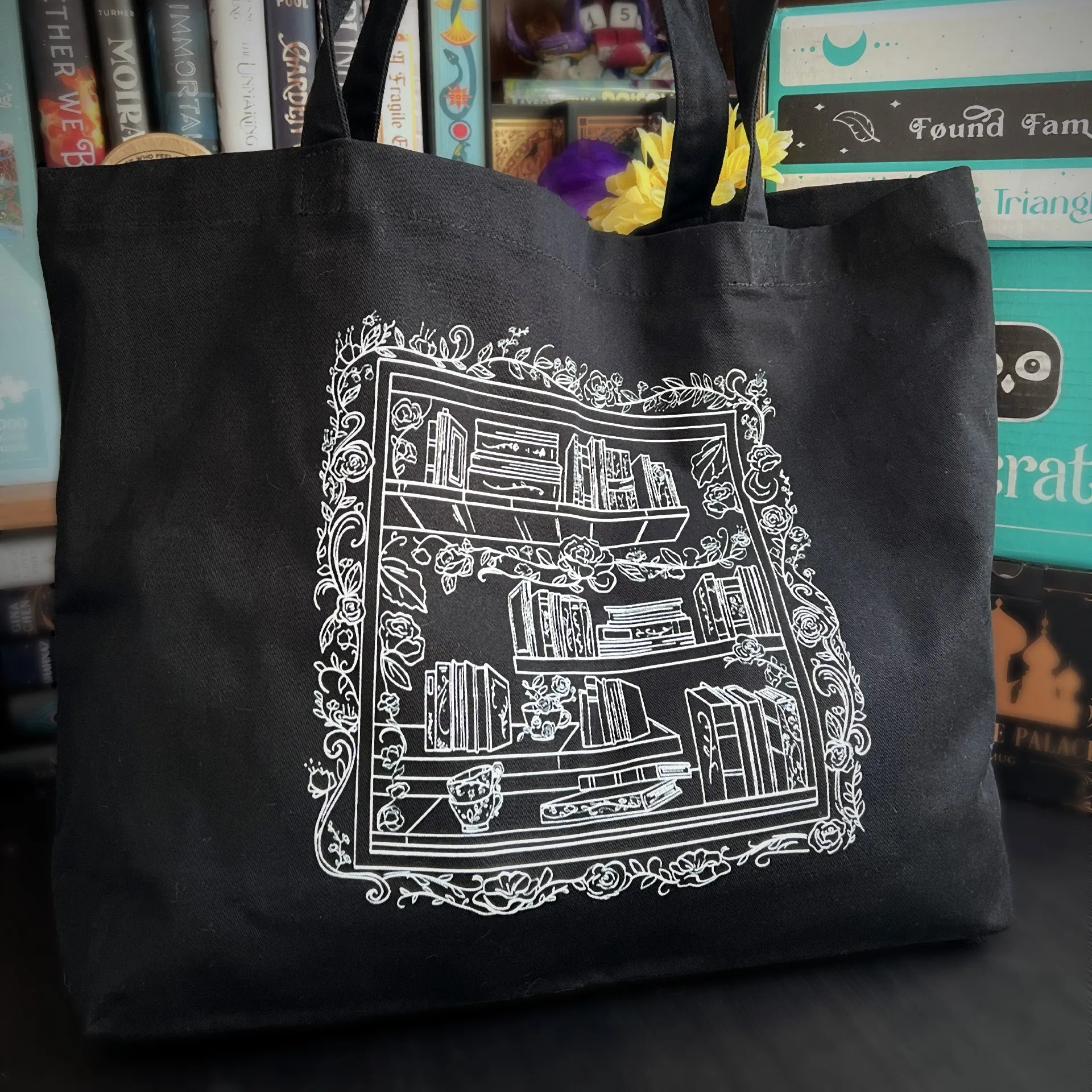 Bookshelf Large Tote Bag — Black