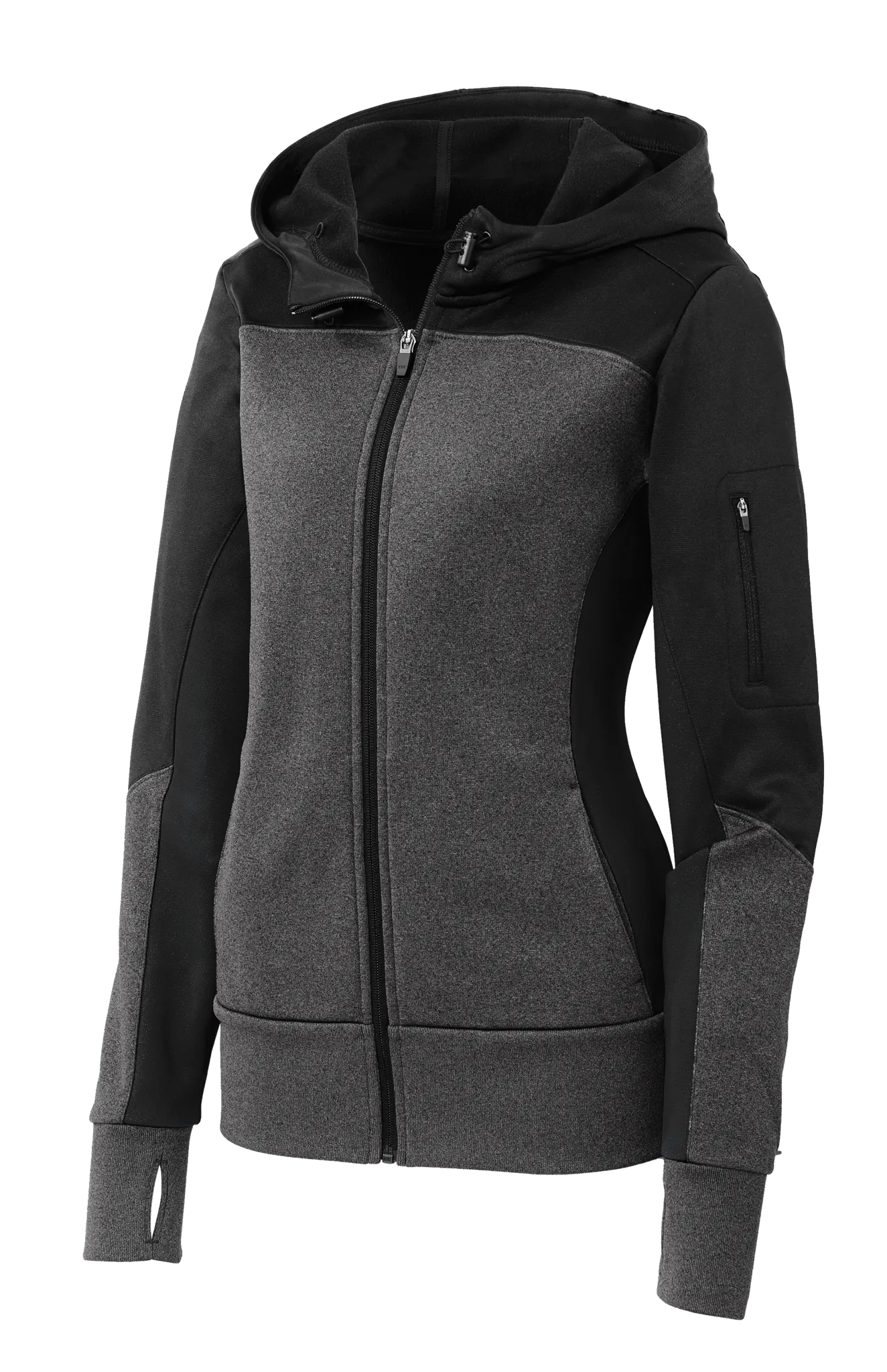 C1745 Ladies Tech Fleece Colorblock Full-Zip Hooded Jacket