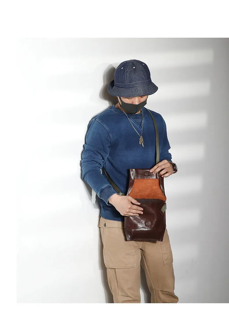 Casual Black Leather Mens Vertical Side Bag Messenger Bag Cool Brown Postman Bag Courier Bag for Men