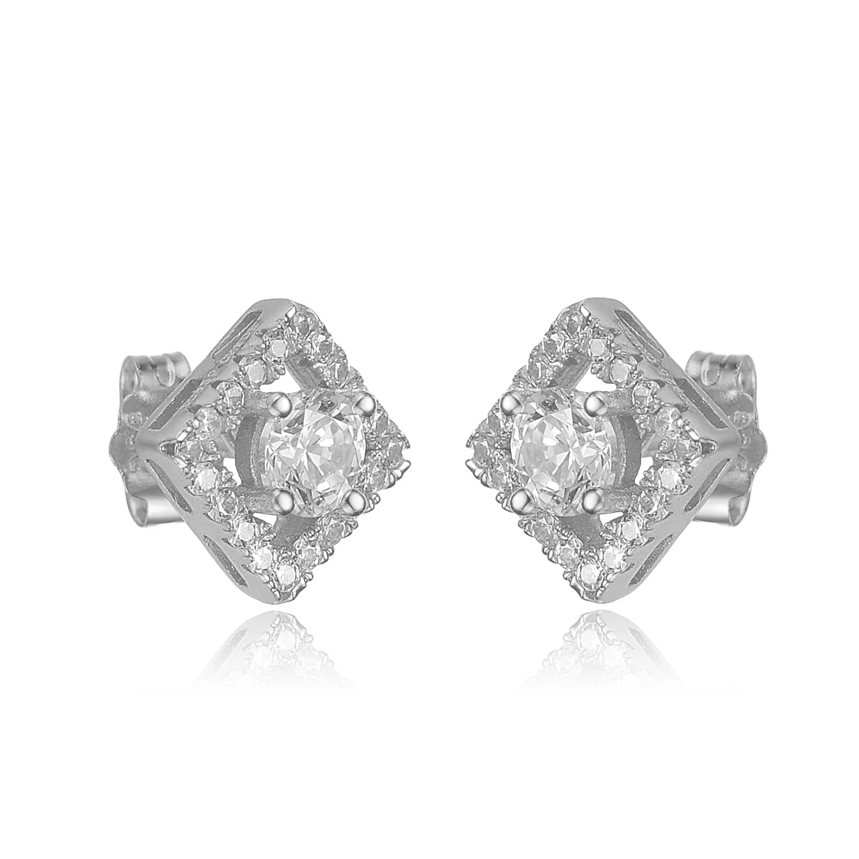 Charlotte Round Stud Outlined Square Shape Earrings