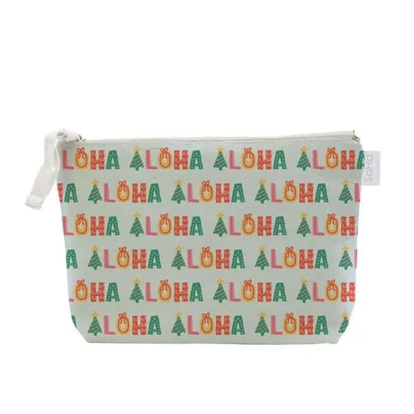 Christmas Aloha Blue Green Cosmetic Bag, Large