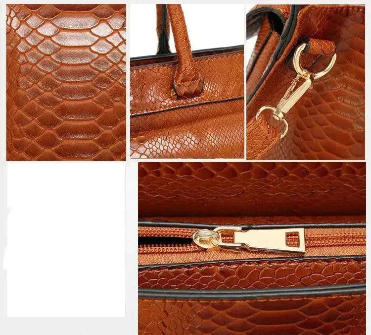 Classy European and American Women's Snake Print Zipper Handbag