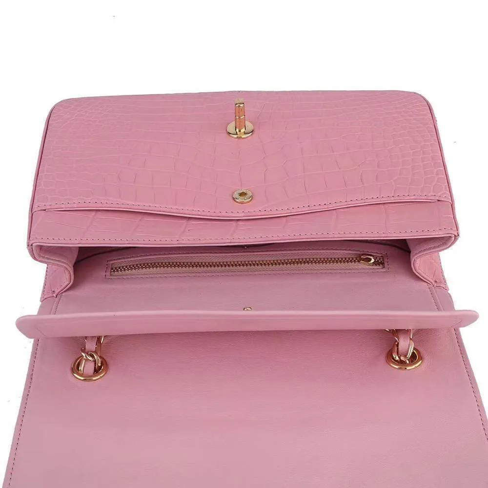 Crocodile Leather Classic Flap Chain Shoulder Bags For Women Pink