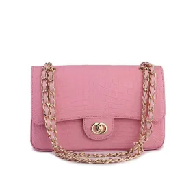 Crocodile Leather Classic Flap Chain Shoulder Bags For Women Pink