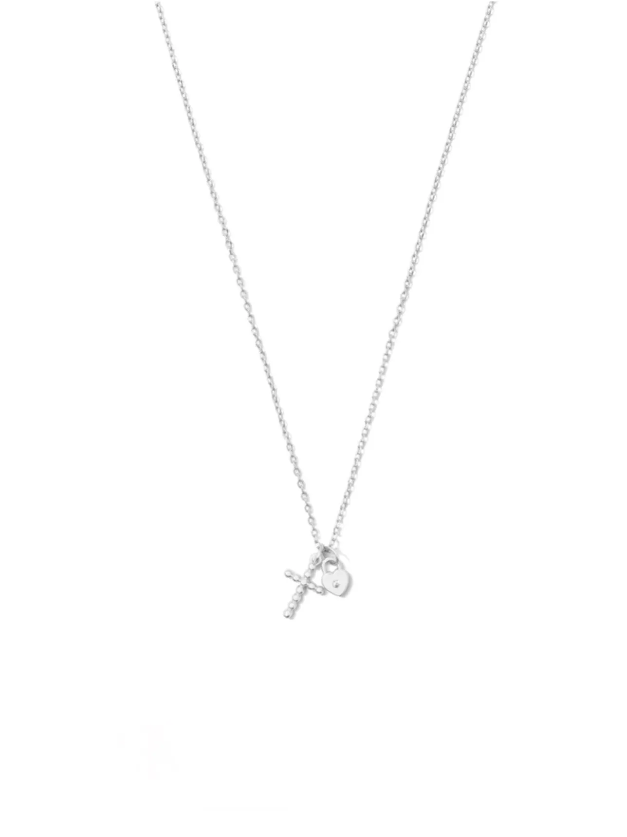 Cross & Heart Pendant Necklace | Silver