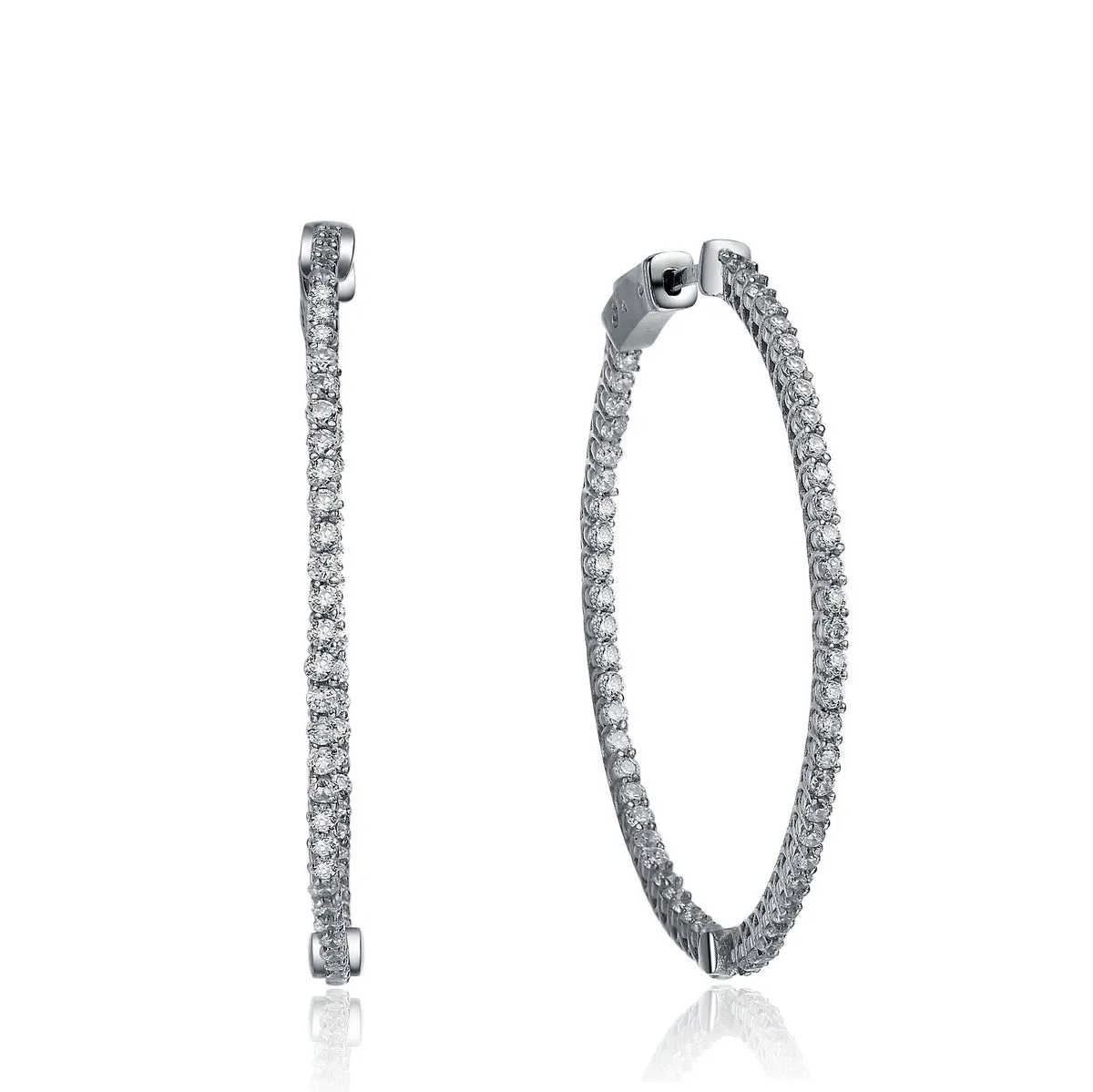 Cubic Zirconia Sterling Silver Outlined Hoop Earrings