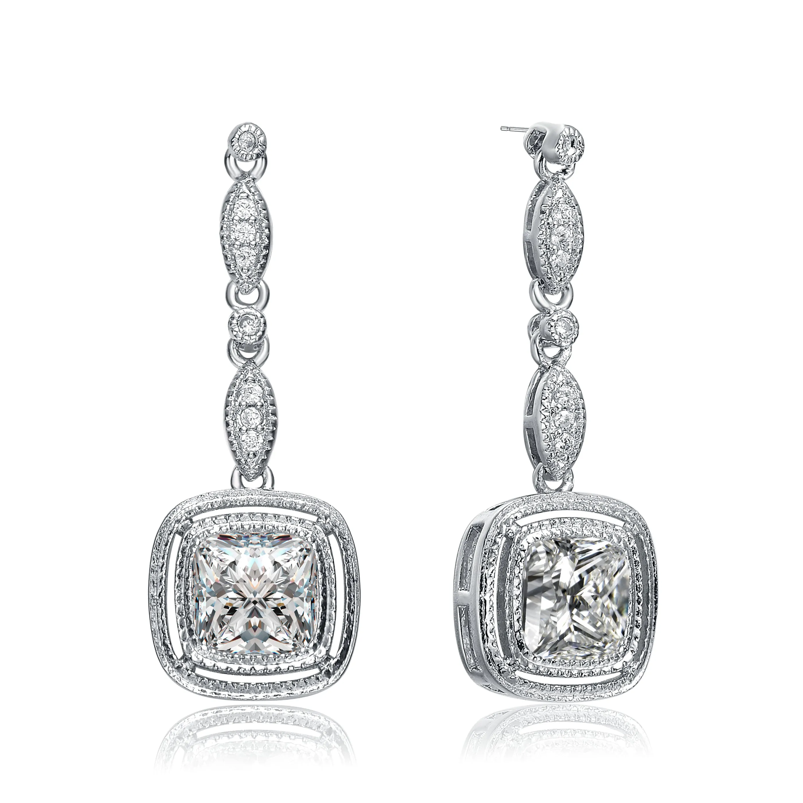 CZ Sterling Silver Square Drop Earrings