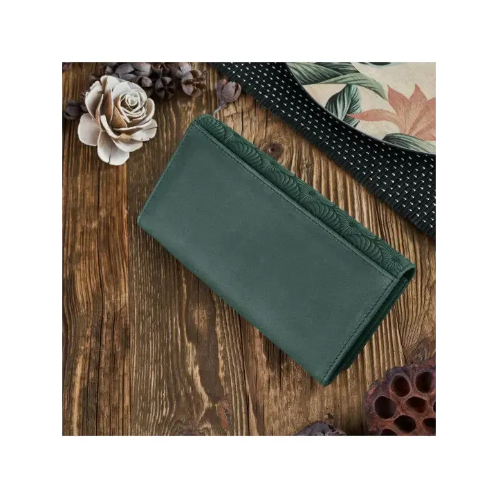 Elegant Geometric Embossed Natural Leather Women's Wallet - RFID Protection, Ample Storage & Stylish Design