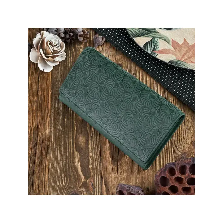 Elegant Geometric Embossed Natural Leather Women's Wallet - RFID Protection, Ample Storage & Stylish Design