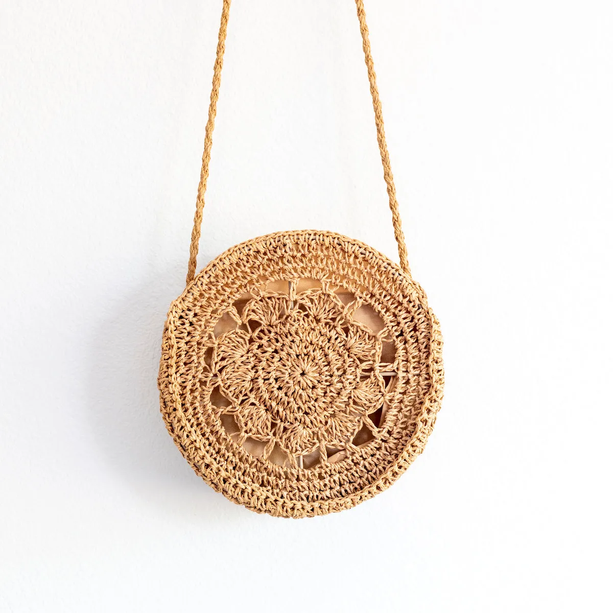 Elena Handbags Boho Straw Round Shoulder Bag