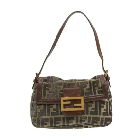 FENDI Mamma Baguette Zucca Canvas Shoulder Bag freeze Black Brown  am154b