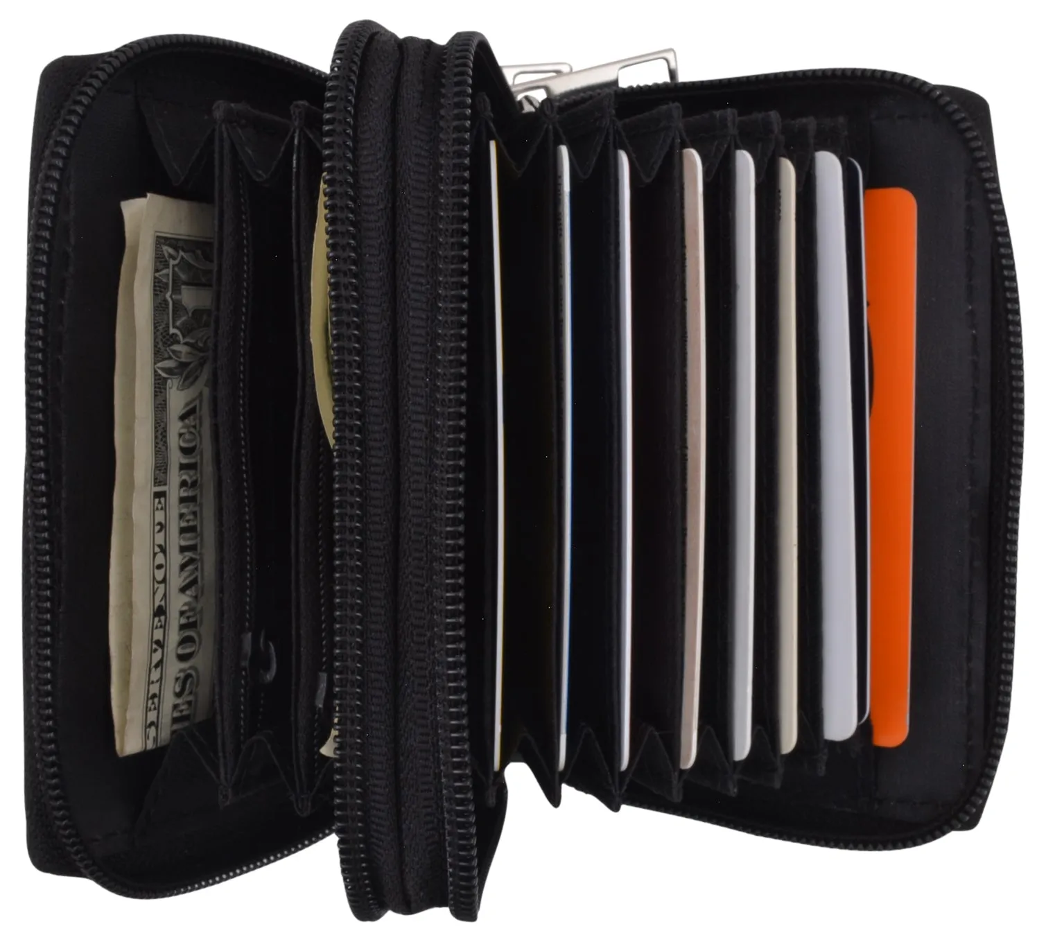 Genuine Leather Credit Card Wallet with Zipper Case Holder Security Travel RFID Blocking