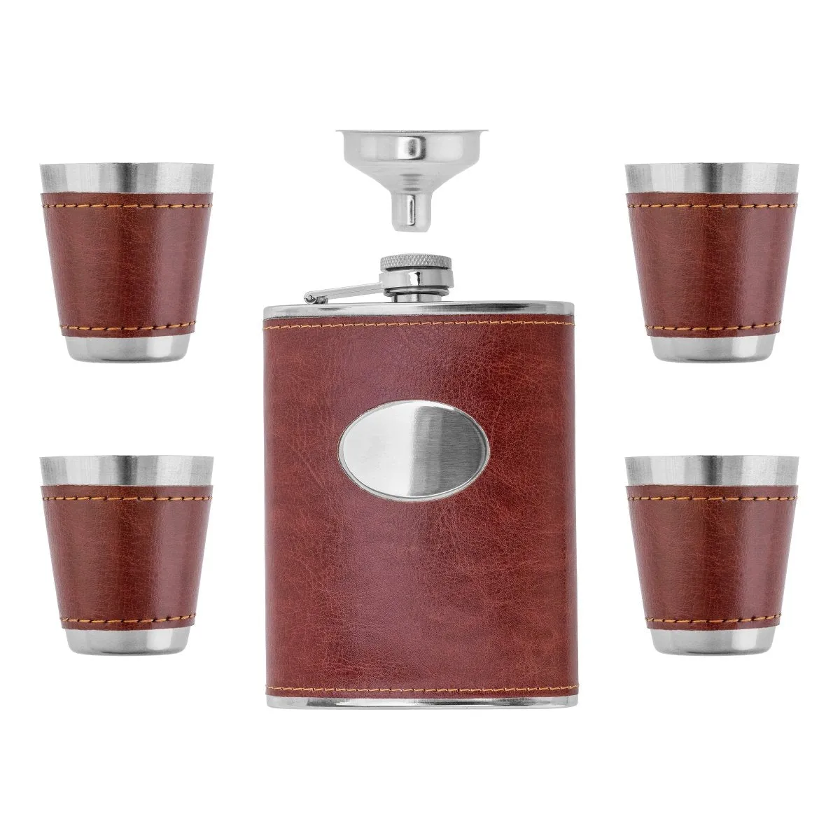 Gift Chess Set with 8 oz Stainless Steel Flask and Shot Glasses