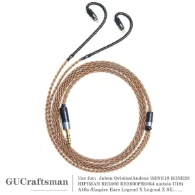 GUCraftsman 6N Single Crystal Copper 0.78mm Earphone Cables For 64audio A12t/U12 A18 TIA Oriolus RE2000PRO iSINE20