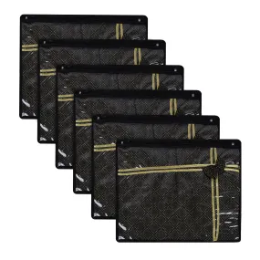 Heart Home Saree Storage Bag | Clothes Storage Bag | Wardrobe Storage Bag | Single Packing Cloth Storage Bag | Top Visible Window Saree Bag | Bow Golden Dot | Pack of 6 | Black