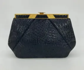 Judith Leiber Black Embossed Suede Alligator Clutch