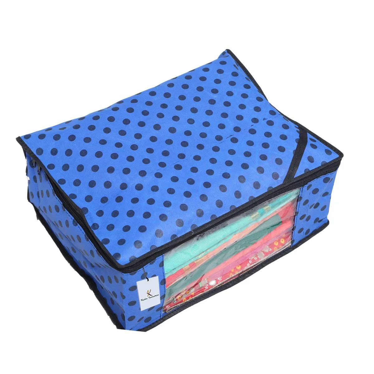 Kuber Industries 12 Piece Designer Polka Dots Non Woven Saree Cover Set, Blue