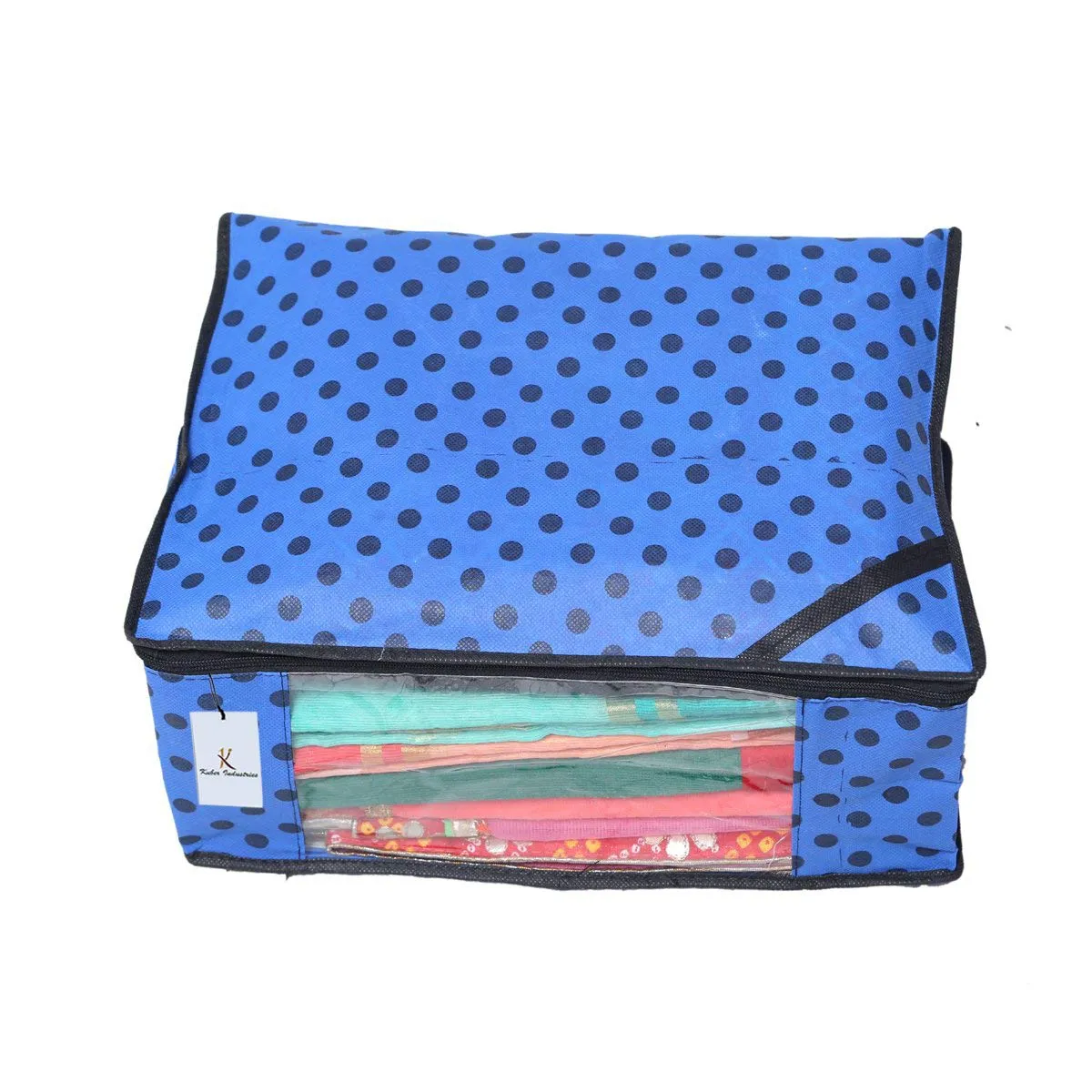 Kuber Industries 12 Piece Designer Polka Dots Non Woven Saree Cover Set, Blue