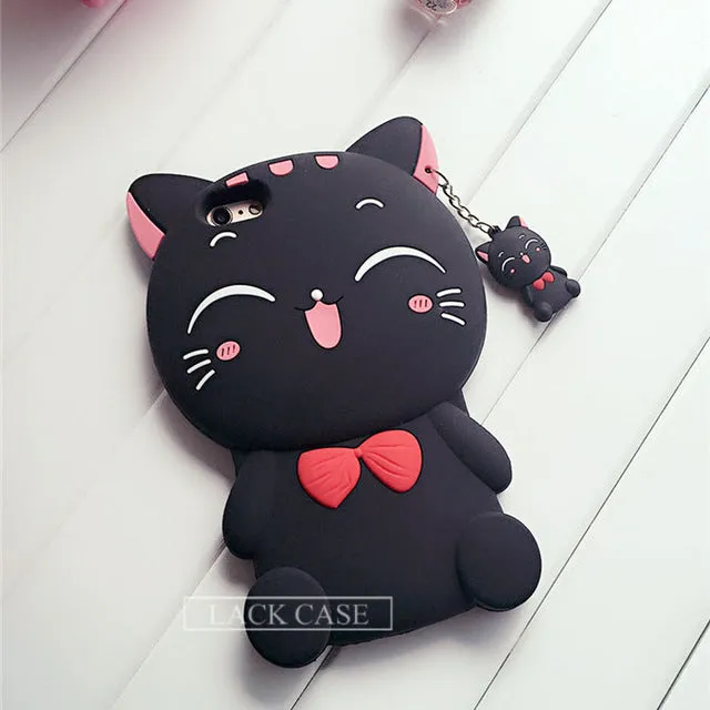 LACK Cute Silicon 3D Cat Bow Case For iphone 6 Case For iphone 6S 6 Plus Cartoon Animal Lovely Rubber Phone Cases Back Cover