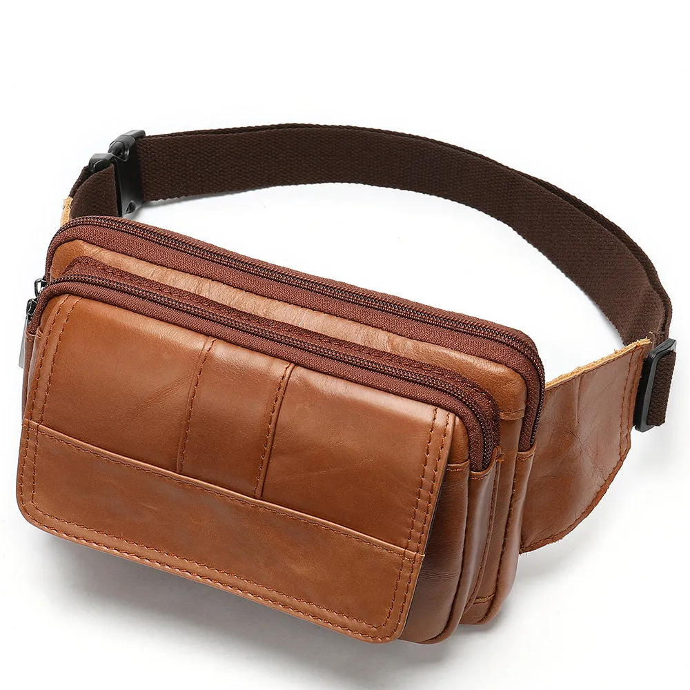 Leather Men's head leather waist bag