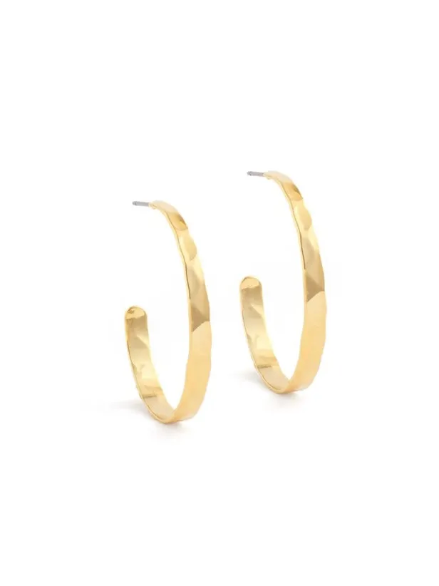 Lightly Hammered Medium Hoops - Gold