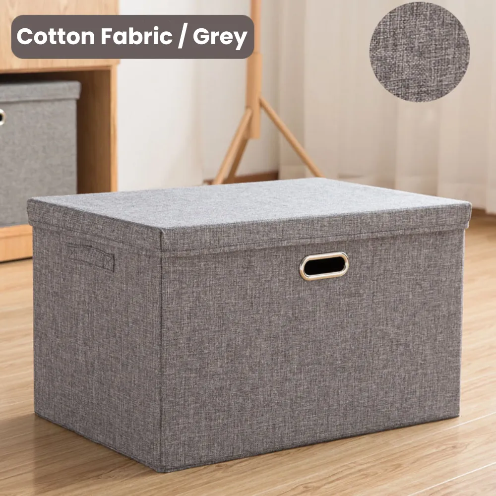 Linen Foldable Storage Box with Lid and Handle