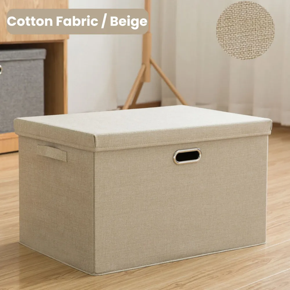 Linen Foldable Storage Box with Lid and Handle