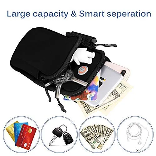 LKMO® Sports Arm Bag Universal Reliable Waterproof Hand Fitness Mobile Case for Running,Hiking,Cycling,Exercise & Other Gym Activities Easy to Carry Keys,Earphones,Jwelleries,Coin etc.- (Super Black)