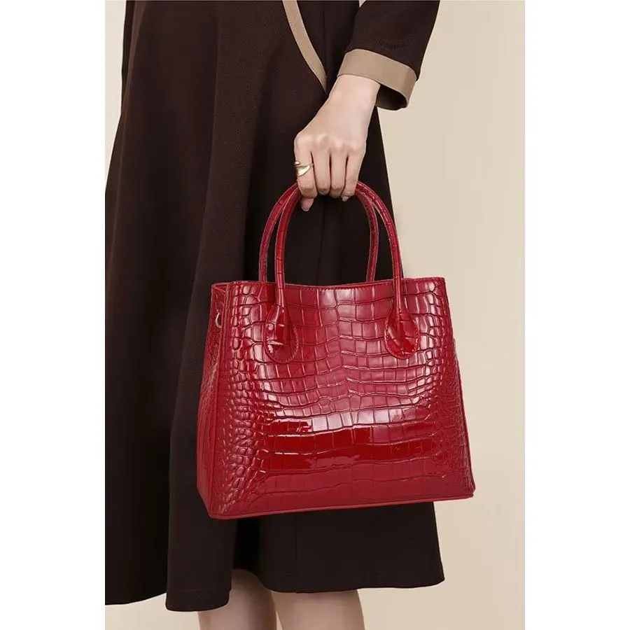 Luxury Alligator Cow Leather Zipper Handbag