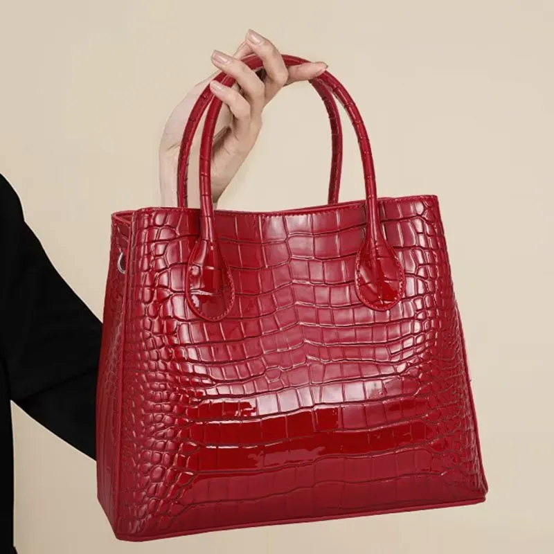 Luxury Alligator Cow Leather Zipper Handbag