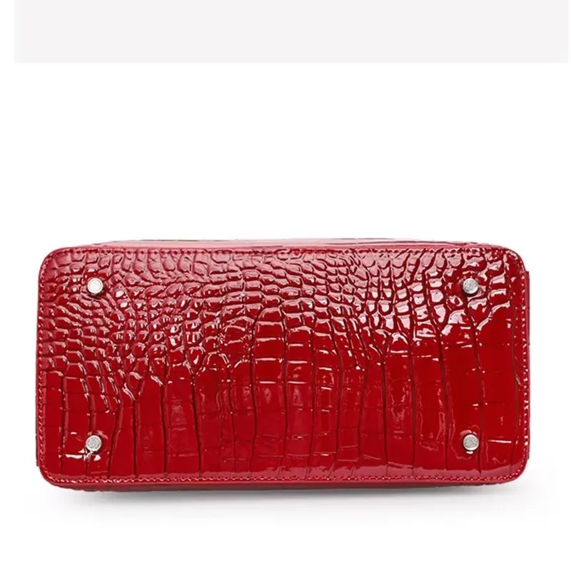 Luxury Alligator Cow Leather Zipper Handbag